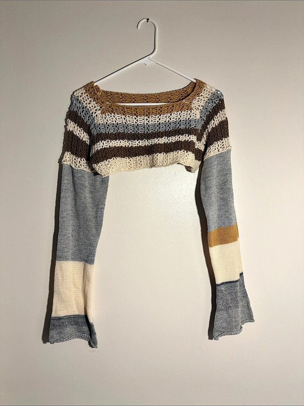 Striped Cropped Sweater in Brown & Gray Like New